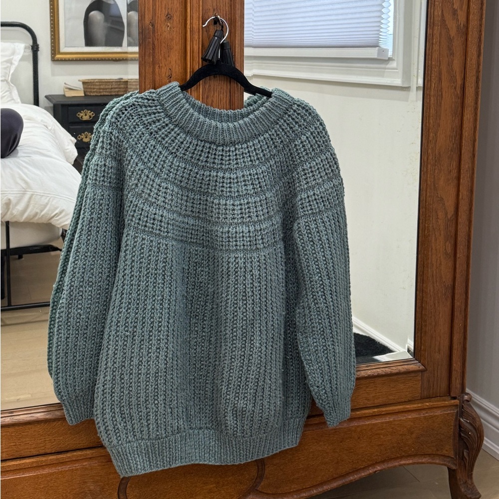 Chunky hand Knit Sweater in sage green